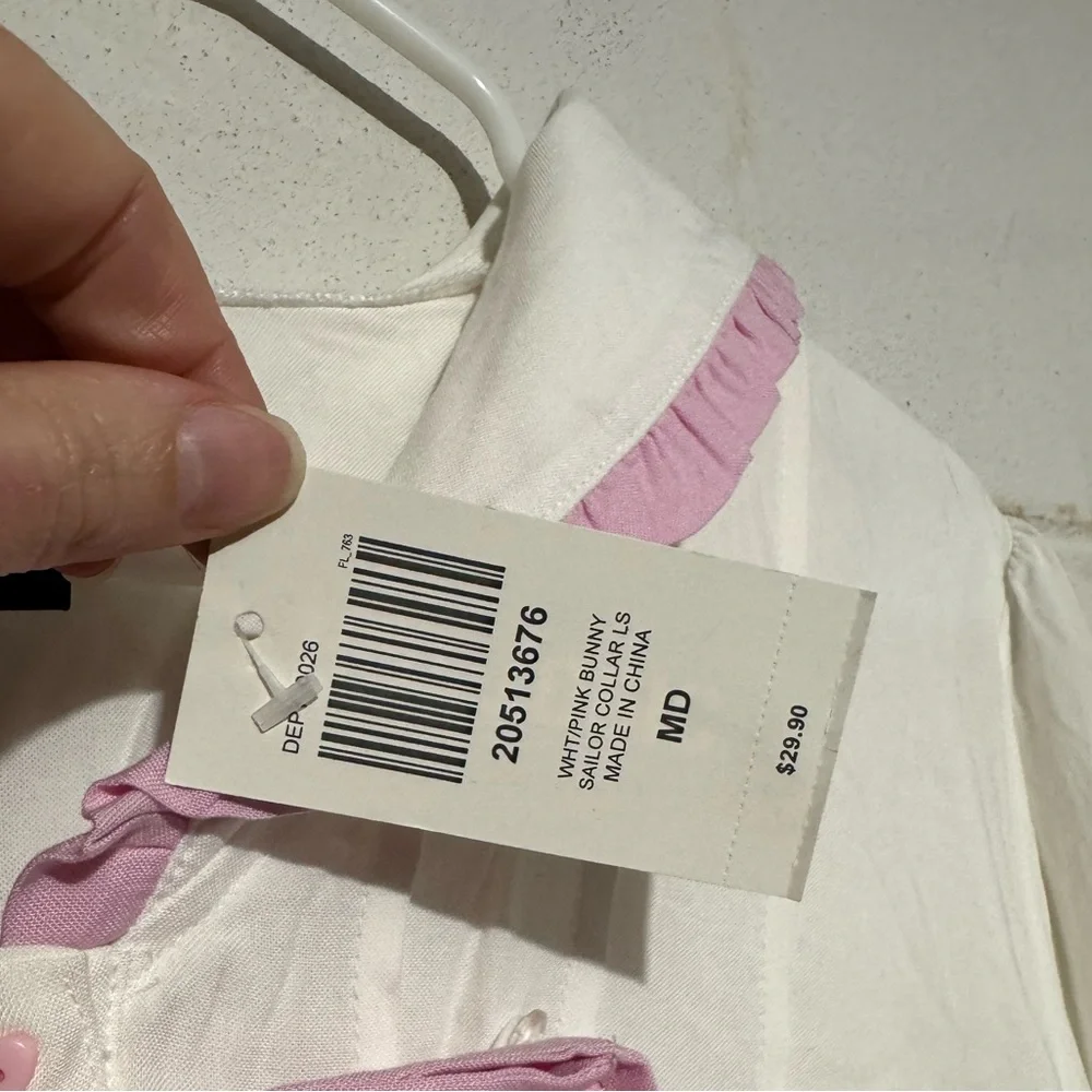 NWT Bunny Ears Sailor Collar Coquette Blouse Size M Pink‎ White Ruffle Bow Twee